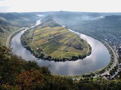 Die Moselschleife bei Bremm Blick von der Höhe des Calmont auf die kleinste Moselschleife mit Kloster Stuben