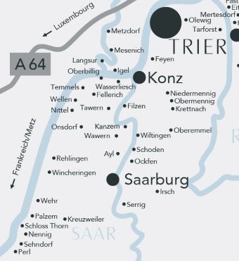 Kartenausschnitt: Südliche Weinmosel und Saar Die Südliche Weinmosel von der Grenze bis kurz vor Trier. | Die Saar von Serrig bis Konz.