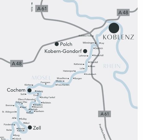 Kartenausschnitt: Terrassenmosel Die Terrassenmosel von Pünderich bis zur Mündung der Mosel in den Rhein.
